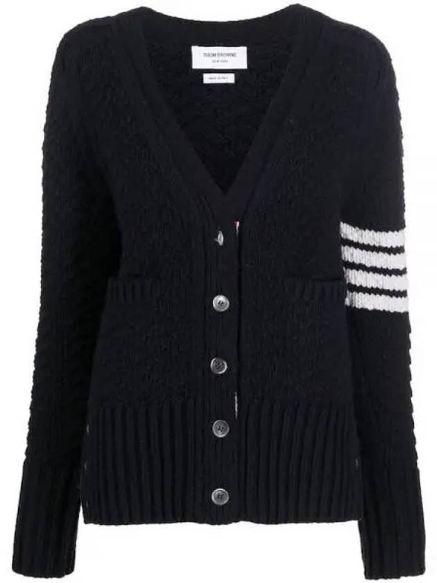 Chunky Link Merino 4 Bar VNeck Cardigan Navy - THOM BROWNE - BALAAN 2