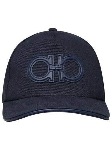 Salvatore Double Gancini Cotton Ball Cap Navy - SALVATORE FERRAGAMO - BALAAN 1