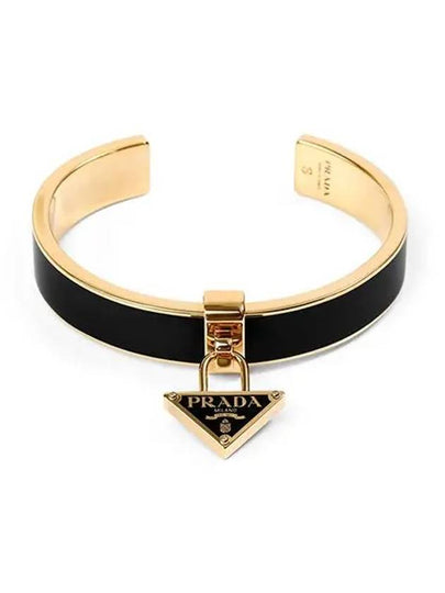 Triangle Logo Plaque Metal Bracelet Black Gold - PRADA - BALAAN 2