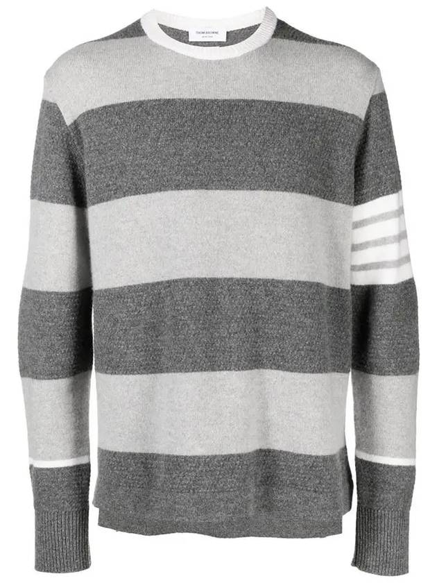 Rugby Stripe Merino 4 Bar Crew Neck Pullover Knit Top Grey - THOM BROWNE - BALAAN 2