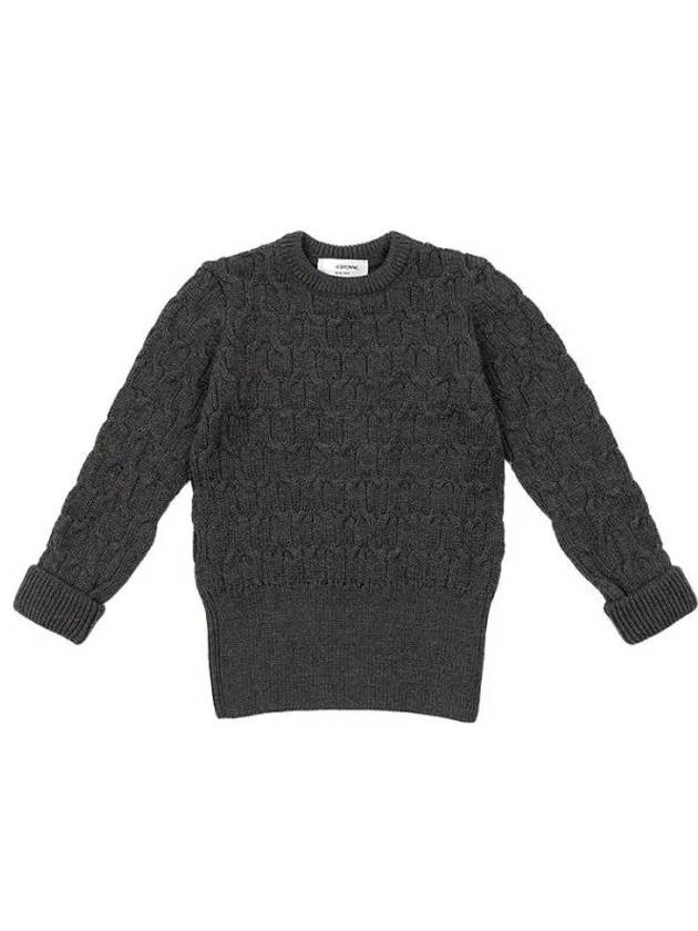 Merino Crisscross Cable Stitch Crewneck Knit Top Grey - THOM BROWNE - BALAAN 2