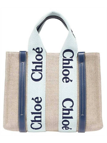 Woody Logo Small Tote Bag Green Blue - CHLOE - BALAAN 1