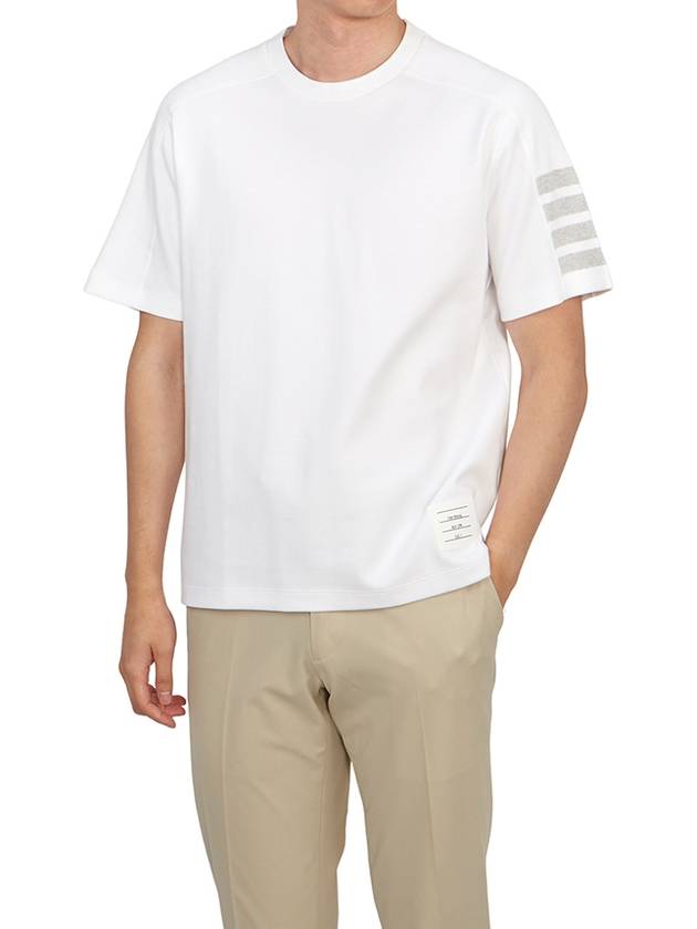 4-Bar Striped Cotton Short Sleeve T-Shirt White - THOM BROWNE - BALAAN 5