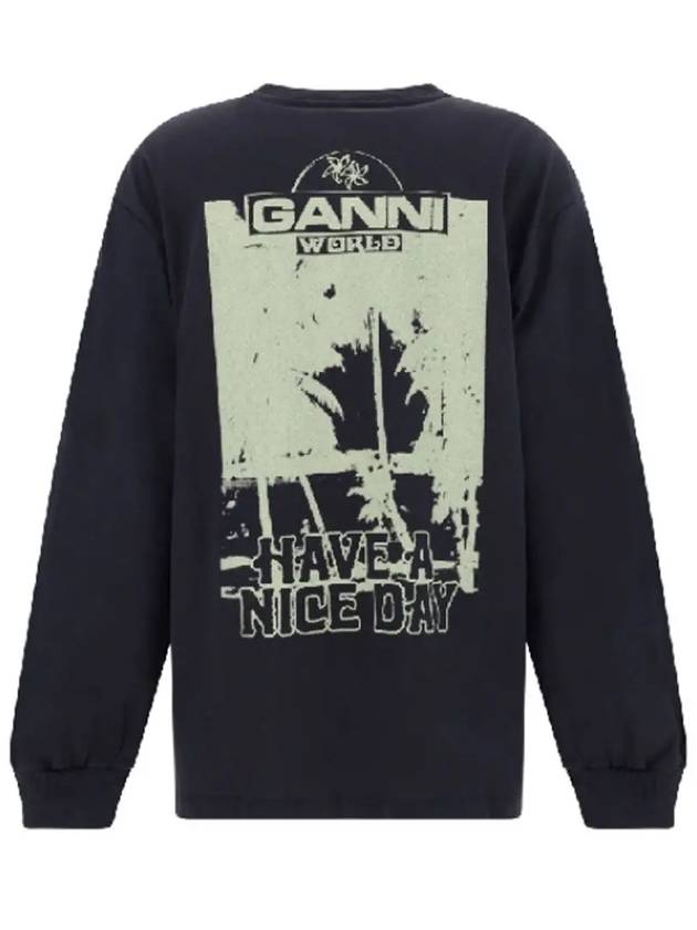 Logo Print Long Sleeve T-Shirt Black - GANNI - BALAAN 3