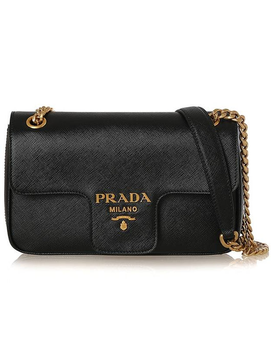 Saffiano Leather Chain Shoulder Bag Black - PRADA - BALAAN 2