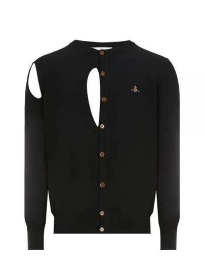 Embroidered Logo Ribbed Cut-Out Cotton Cardigan Black - VIVIENNE WESTWOOD - BALAAN 2