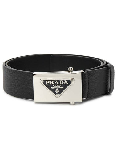 Triangle Logo Saffiano Leather Belt Black - PRADA - BALAAN 1