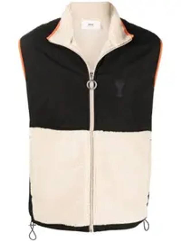 De Coeur Sherpa Hairy Fleece Nylon Canvas Vest Black White - AMI - BALAAN 5