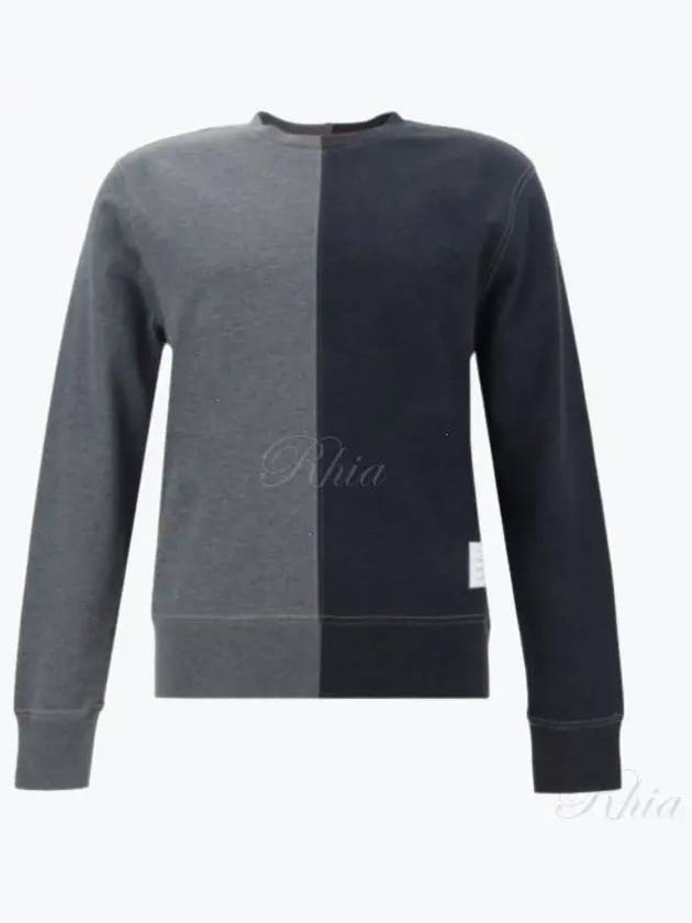 Contrast Stitching Crew Neck Cotton Milano Sweater Grey - THOM BROWNE - BALAAN 2