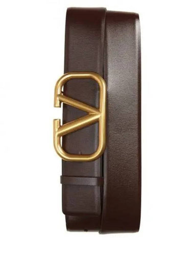 Men's V Logo Signature Leather Belt Brown - VALENTINO - BALAAN 1