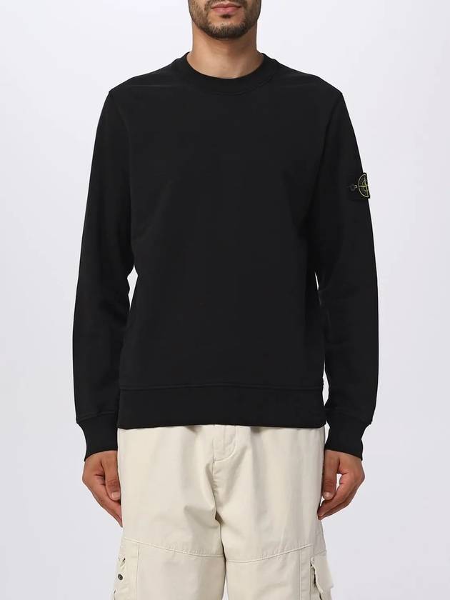 Cotton Fleece Garment Dyed Sweatshirt Black - STONE ISLAND - BALAAN 5