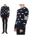 Men's Diagonal Bear Salmon Half Drop Wool Knit Top Navy - THOM BROWNE - BALAAN 3