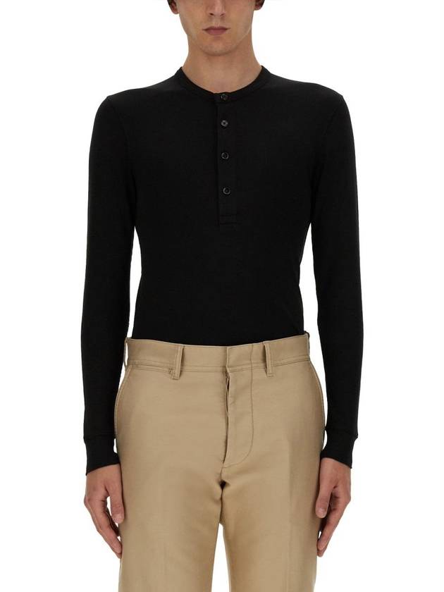 Henry Ribbed Long Sleeve T-Shirt Black - TOM FORD - BALAAN 2