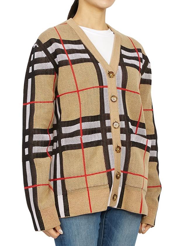 V-Neck Checked Technical Cotton Cardigan Archive Beige - BURBERRY - BALAAN 4