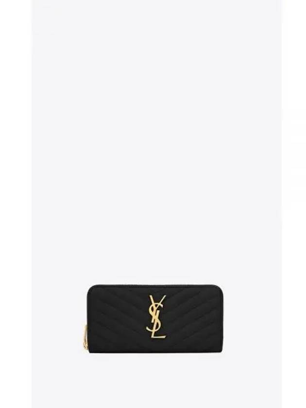 Matelasse Monogram Zipper Around Long Wallet Black - SAINT LAURENT - BALAAN 2