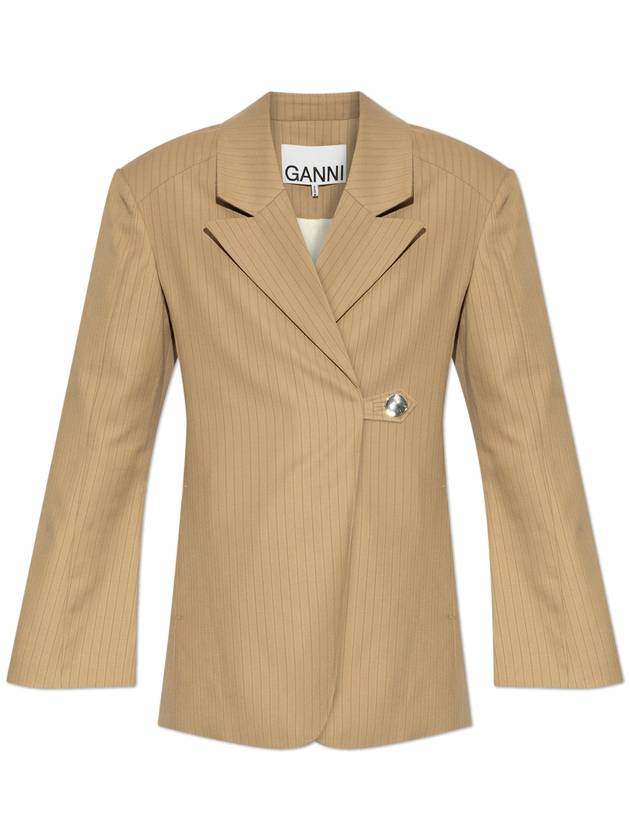 Ganni Blazer With Striped Pattern, Women's, Beige - GANNI - BALAAN 1