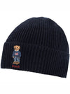 Embroidered Bear Knit Wool Beanie Hunter Navy - POLO RALPH LAUREN - BALAAN 1