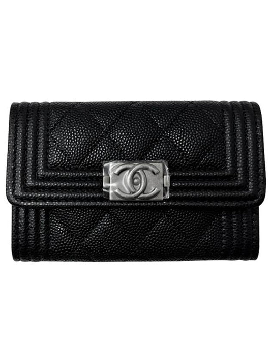 Boy  Flap Card Holder Grained Calfskin Ruthenium Black - CHANEL - BALAAN 2