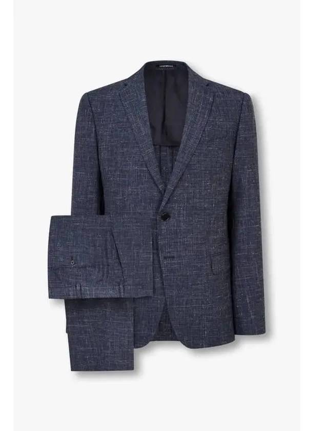 Men s Wool Silk Linen Single Suit Dark Navy - EMPORIO ARMANI - BALAAN 1