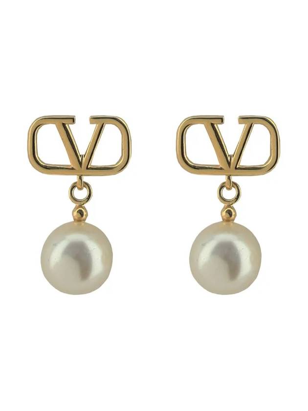 V Logo Pearl Earrings Gold - VALENTINO - BALAAN 2