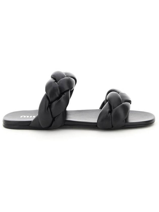 Woven Leather Double Strap Sandals Black - MIU MIU - BALAAN 2