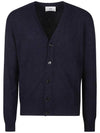 Heart Logo V Neck Cashmere Cardigan Navy - AMI - BALAAN 1