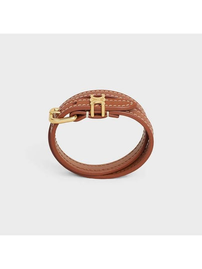 Les Cuirs Double Calfskin Gold Finish Brass Bracelet Tan - CELINE - BALAAN 2