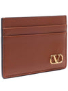 V Logo Signature Leather Card Wallet Brown - VALENTINO - BALAAN 4