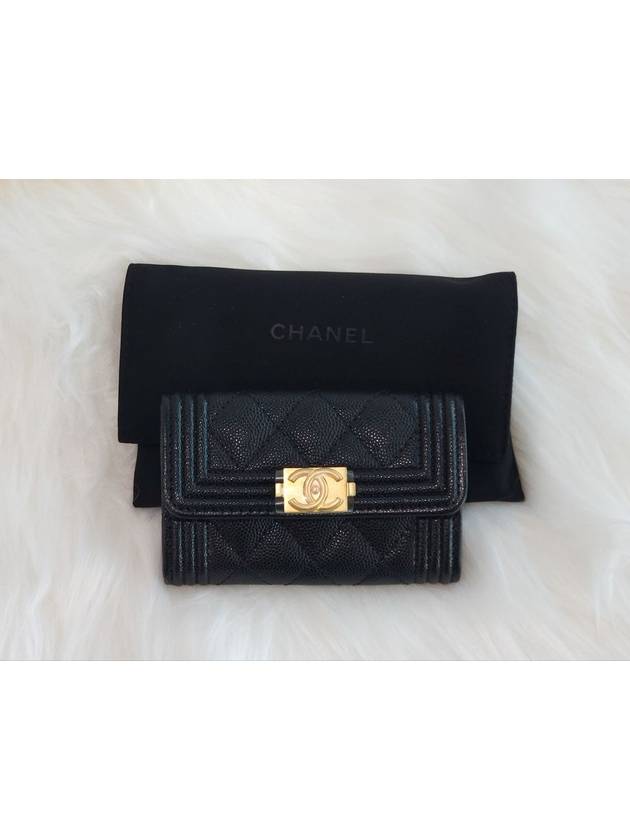 Boy  Flap Card Holder Grained Calfskin Gold Black - CHANEL - BALAAN 2