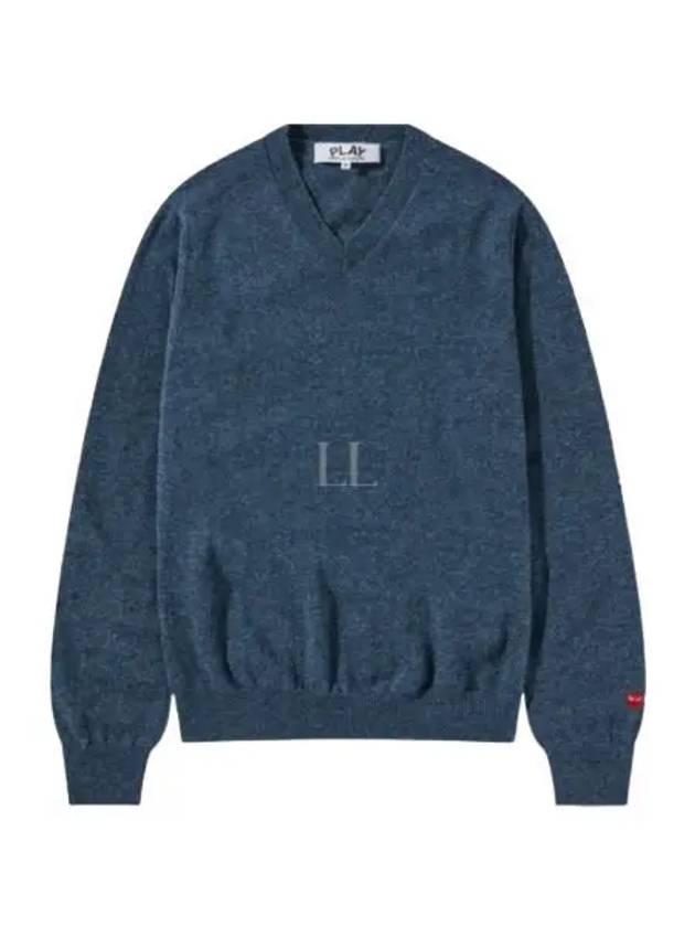 Red Heart Wappen V-Neck Wool Knit Top Navy - COMME DES GARCONS - BALAAN 2