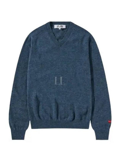 Red Heart Wappen V-Neck Wool Knit Top Navy - COMME DES GARCONS - BALAAN 2