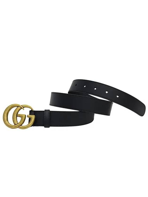 Men's GG Marmont Double G Buckle Gold Hardware Leather Belt Black - GUCCI - BALAAN 4