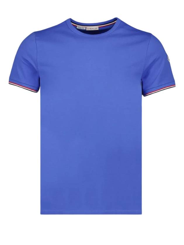 Arm Logo Crew Neck Cotton Short Sleeve T-Shirt Blue - MONCLER - BALAAN 1