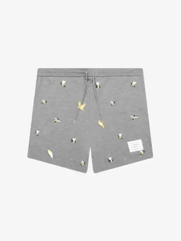 Bird Bee Embroidered Loopback Cotton Sweat Shorts Grey - THOM BROWNE - BALAAN 3