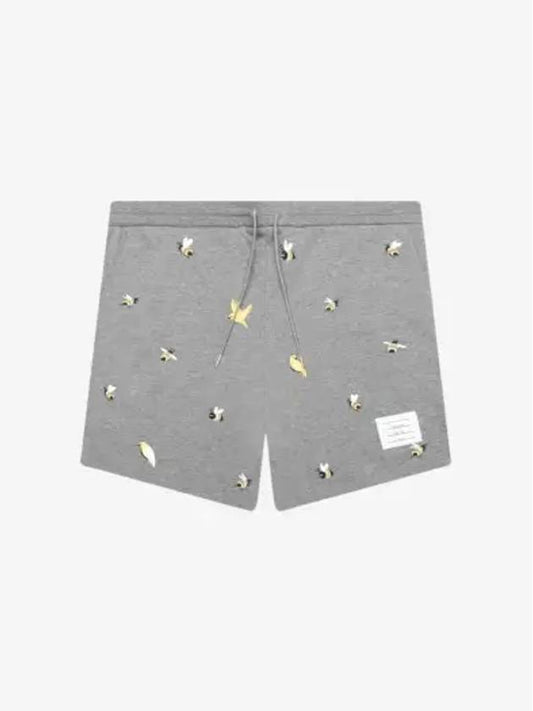 Bird Bee Embroidered Loopback Cotton Sweat Shorts Grey - THOM BROWNE - BALAAN 2