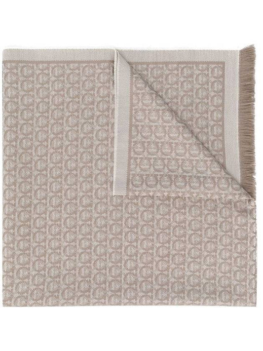 Gancini Wool Muffler Beige - SALVATORE FERRAGAMO - BALAAN 1