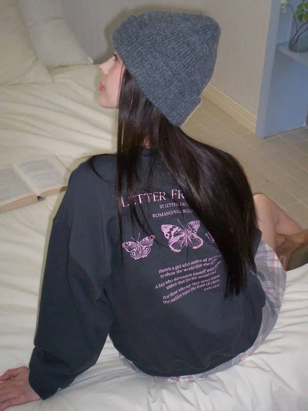 Triple butterfly embroidered sweatshirt charcoal - LETTER FROM MOON - BALAAN 5