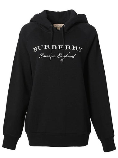 Lettering Embroidered Hoodie Black - BURBERRY - BALAAN 1