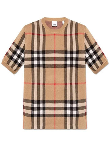 Men's Jacquard Check Pattern Silk Wool Knit Top Beige - BURBERRY - BALAAN 1