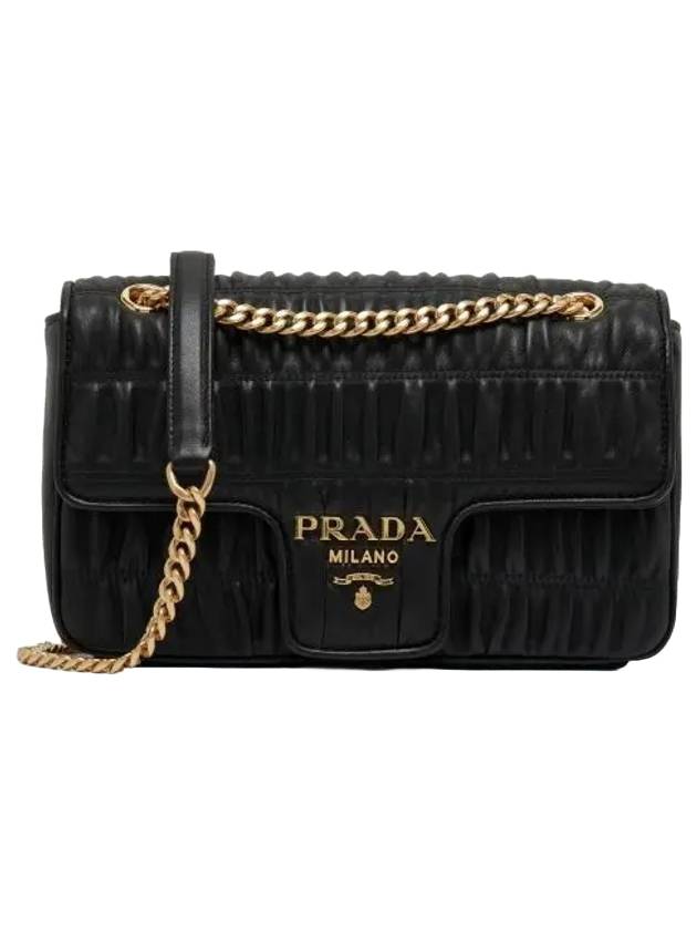 Goffre Leather Chain Shoulder Bag Black - PRADA - BALAAN 1