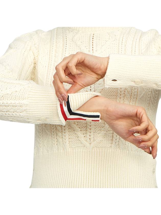 4 Bar Aran Cable Merino Crew Neck Pullover Knit Top White - THOM BROWNE - BALAAN 10