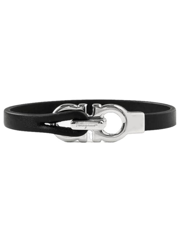 Gancini Leather Bracelet Black Silver - SALVATORE FERRAGAMO - BALAAN 1