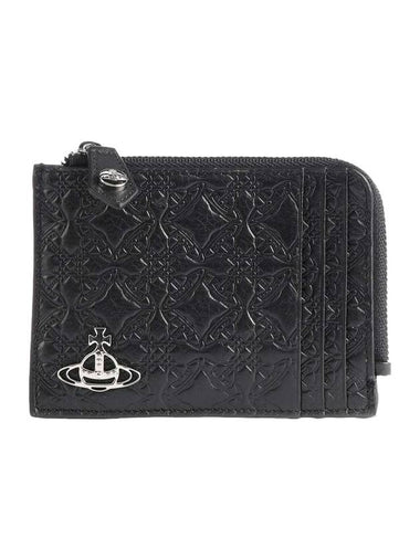 Embossed Cow Leather Card Wallet Black - VIVIENNE WESTWOOD - BALAAN 1