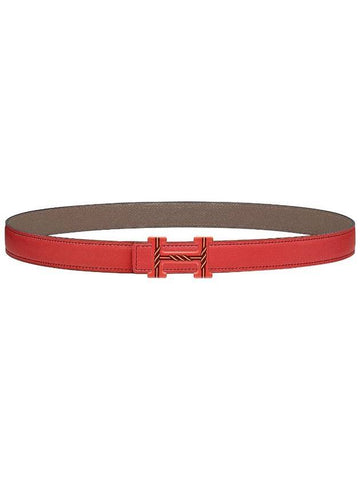 H Email Buckle Reversible Leather Belt Red - HERMES - BALAAN 1