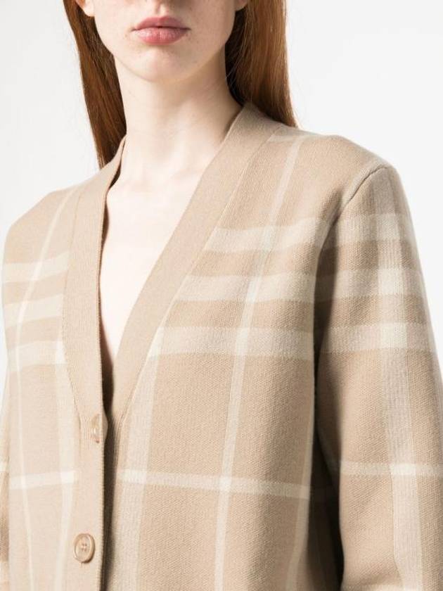 Check Pattern Buttoned Cardigan Beige - BURBERRY - BALAAN 6