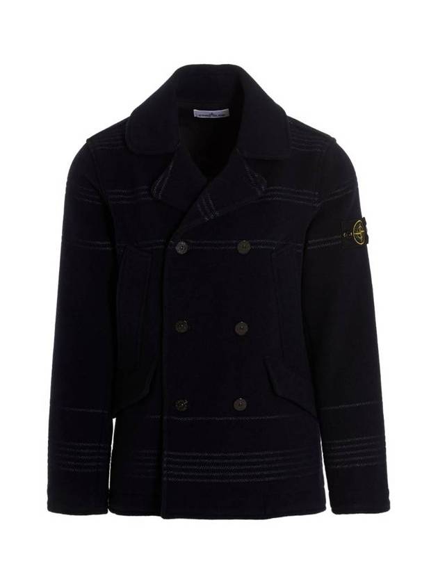 Wappen Patch Wool Blend Double Breasted Jacket Navy - STONE ISLAND - BALAAN.