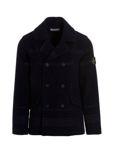 Wappen Patch Wool Blend Double Breasted Jacket Navy - STONE ISLAND - BALAAN 1