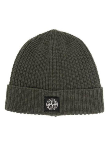 Logo Knit Beanie Green - STONE ISLAND - BALAAN 1