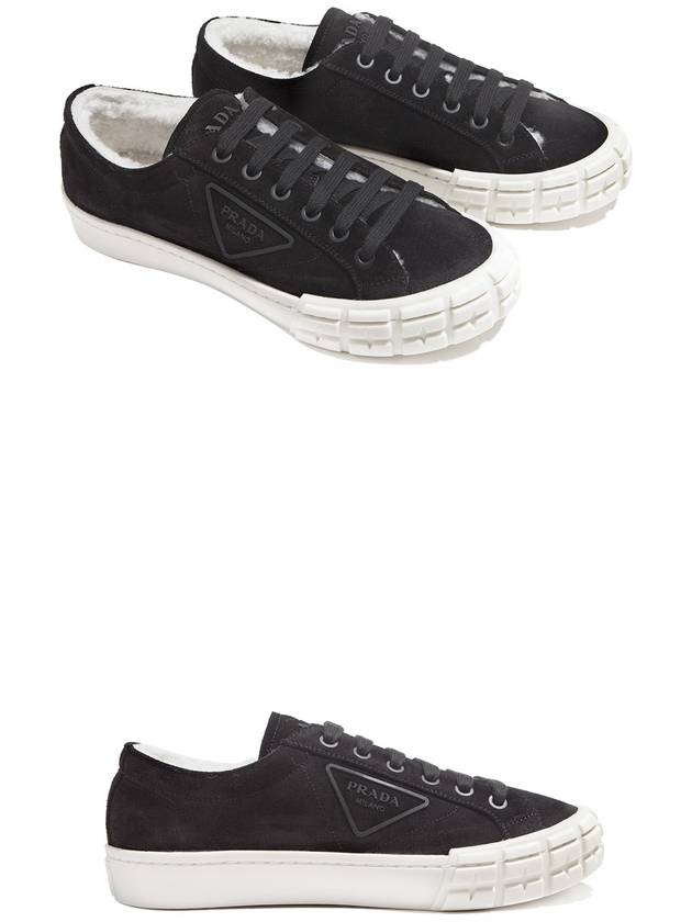 Fleece Low Top Sneakers Black - PRADA - BALAAN 5