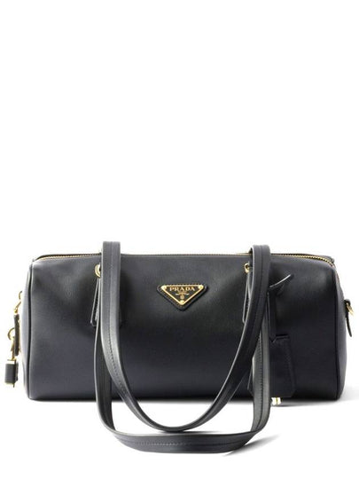 Padlock Top Handle Bag Medium Leather Shoulder Bag Black - PRADA - BALAAN 2